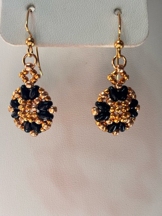 Gina’s Beadiful Accessories Jewelry - Gold and Black Beaded Drop Pierced Earrings - 2 inches